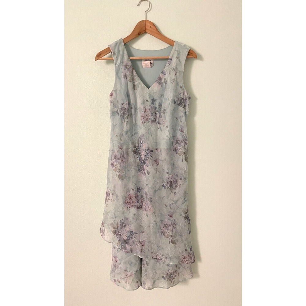 Vintage Kathy Roberts Womens Dress Size 10 Blue Floral Layered Asymmetric Fairy